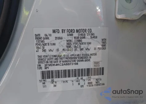 2010 Ford Edge Limited z USA, uszkodzony, nr VIN 2FMDK4KC2ABB73198